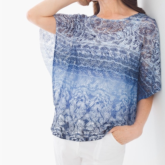 Chicos flutter short sleeve tee with paisley pattern (open knit) size 2 - Picture 6 of 6